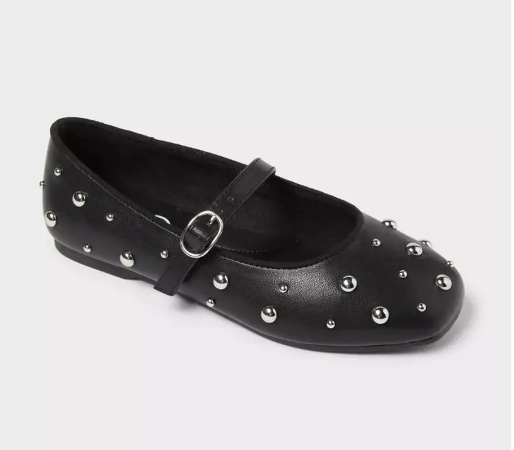 Art Class Madison Studded Ballet Flats Black Size 5 NWT